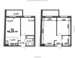 2-к квартира, строящийся дом, 46м2, 9/9 этаж