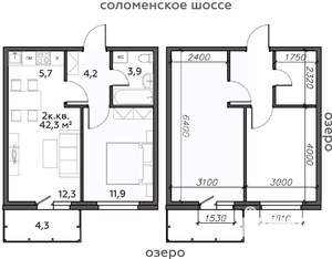 2-к квартира, строящийся дом, 42м2, 18/25 этаж