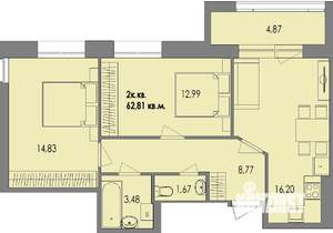 2-к квартира, вторичка, 62м2, 4/4 этаж