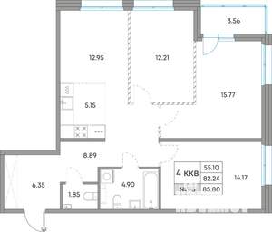 4-к квартира, вторичка, 86м2, 2/7 этаж