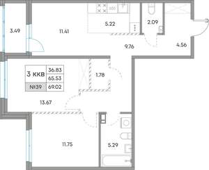 3-к квартира, вторичка, 69м2, 4/7 этаж