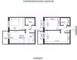 2-к квартира, строящийся дом, 42м2, 5/25 этаж