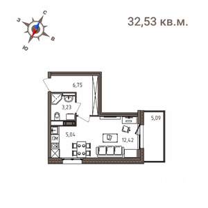 1-к квартира, строящийся дом, 33м2, 2/4 этаж