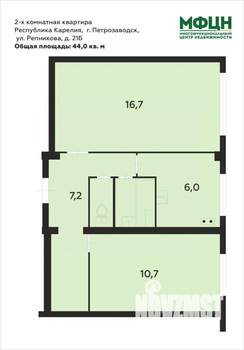 2-к квартира, вторичка, 44м2, 1/5 этаж