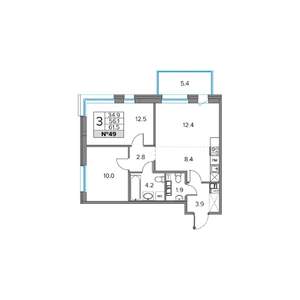 3-к квартира, вторичка, 62м2, 5/5 этаж