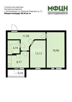 2-к квартира, вторичка, 56м2, 11/12 этаж