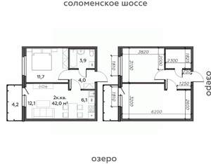 2-к квартира, строящийся дом, 42м2, 18/25 этаж