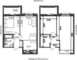 2-к квартира, строящийся дом, 45м2, 7/8 этаж