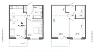 2-к квартира, строящийся дом, 43м2, 11/14 этаж