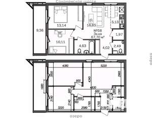 3-к квартира, строящийся дом, 68м2, 6/9 этаж