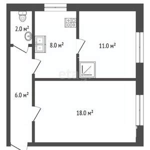 2-к квартира, вторичка, 45м2, 1/2 этаж