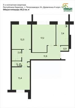 3-к квартира, вторичка, 68м2, 5/9 этаж