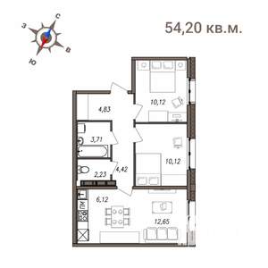 3-к квартира, строящийся дом, 54м2, 1/4 этаж