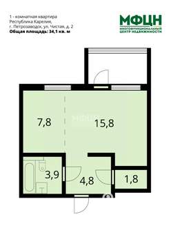 1-к квартира, вторичка, 34м2, 3/5 этаж