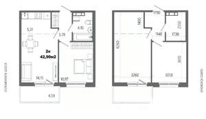 2-к квартира, строящийся дом, 43м2, 10/14 этаж