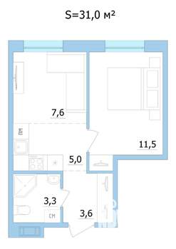2-к квартира, строящийся дом, 31м2, 2/9 этаж