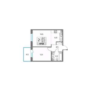 2-к квартира, вторичка, 47м2, 4/5 этаж