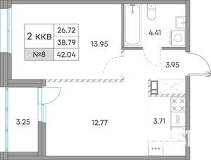 2-к квартира, вторичка, 42м2, 3/7 этаж