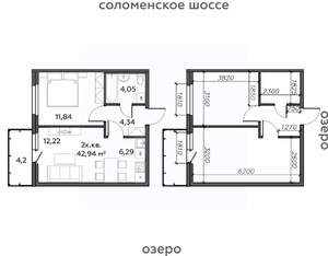 2-к квартира, строящийся дом, 43м2, 13/21 этаж