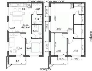 3-к квартира, строящийся дом, 62м2, 4/21 этаж