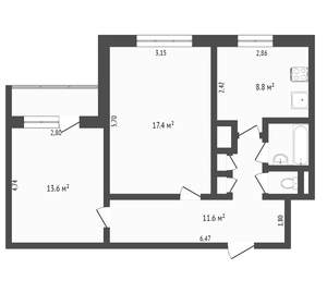 2-к квартира, вторичка, 55м2, 8/9 этаж