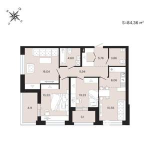 3-к квартира, вторичка, 84м2, 16/25 этаж