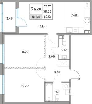 3-к квартира, вторичка, 62м2, 5/7 этаж