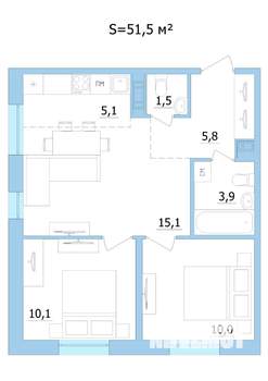 3-к квартира, строящийся дом, 52м2, 2/9 этаж