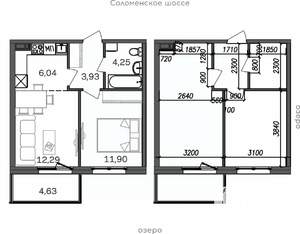 2-к квартира, строящийся дом, 43м2, 6/9 этаж