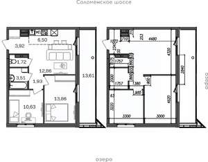 3-к квартира, строящийся дом, 69м2, 4/9 этаж