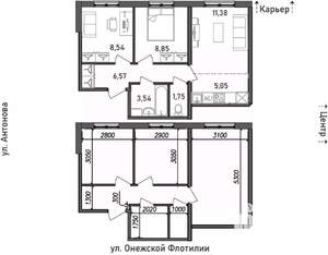 3-к квартира, строящийся дом, 46м2, 9/17 этаж