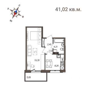 1-к квартира, строящийся дом, 41м2, 2/4 этаж