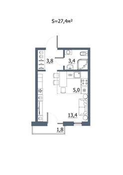 Студия квартира, строящийся дом, 27м2, 2/7 этаж