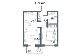 2-к квартира, строящийся дом, 40м2, 2/7 этаж