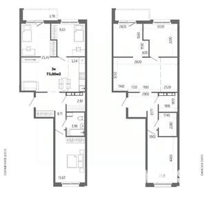 3-к квартира, строящийся дом, 73м2, 13/14 этаж