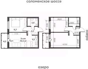 2-к квартира, строящийся дом, 42м2, 12/25 этаж