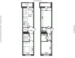 2-к квартира, строящийся дом, 44м2, 5/14 этаж
