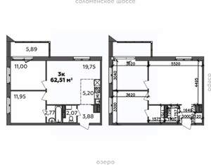 3-к квартира, строящийся дом, 63м2, 5/9 этаж