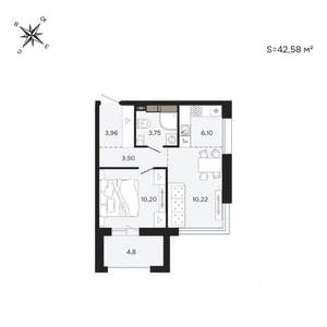 2-к квартира, вторичка, 43м2, 14/25 этаж