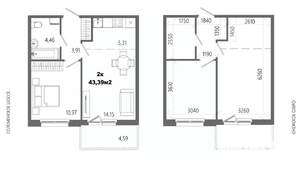 2-к квартира, строящийся дом, 43м2, 9/14 этаж