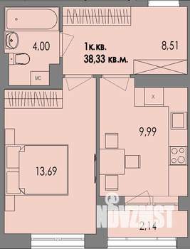 1-к квартира, вторичка, 38м2, 4/4 этаж