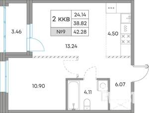 2-к квартира, вторичка, 42м2, 6/7 этаж