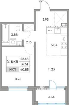 2-к квартира, вторичка, 41м2, 7/7 этаж