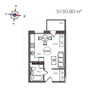 1-к квартира, строящийся дом, 31м2, 6/9 этаж