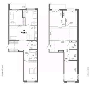 3-к квартира, строящийся дом, 75м2, 8/14 этаж