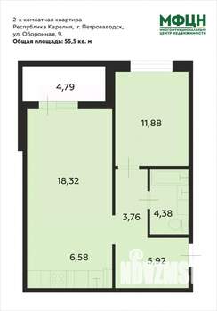 2-к квартира, вторичка, 56м2, 1/7 этаж