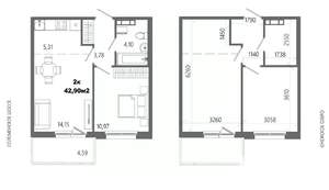 2-к квартира, строящийся дом, 43м2, 8/14 этаж