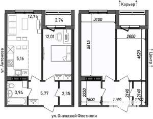 2-к квартира, строящийся дом, 45м2, 17/17 этаж