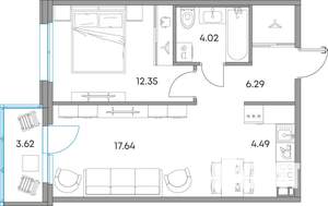 2-к квартира, вторичка, 48м2, 6/7 этаж