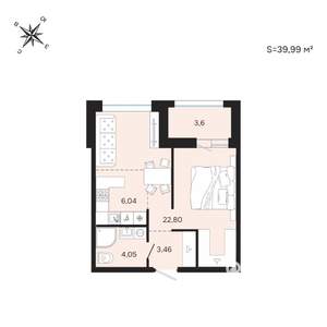 1-к квартира, вторичка, 40м2, 13/25 этаж